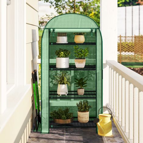 80x49x160 cm - Serre de jardin avec 4 étagères métalliques, porte roulante et couverture en PE, terrasse de pépinière pour plantes de