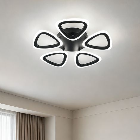 Plafoniera LED a fiore 5 petali in acrilico, D48 x H7 cm, lampada da soffitto 35 W 1999 lm, nero sabbia, con memoria, soggiorno, camera, cucina (1/5)