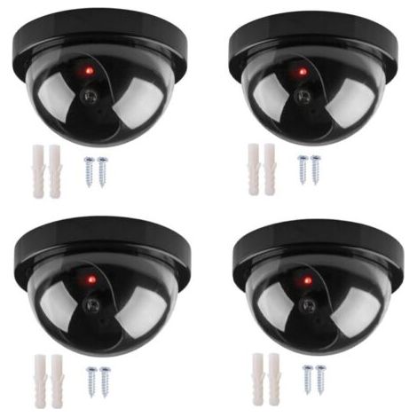 Caméra simulée,Lot de 4 caméras factices dôme sans fil noires Simulation de sécurité extérieure factice avec LED IR réalistes pour la protection de la sécurité du magasin et de la maison (1/5)