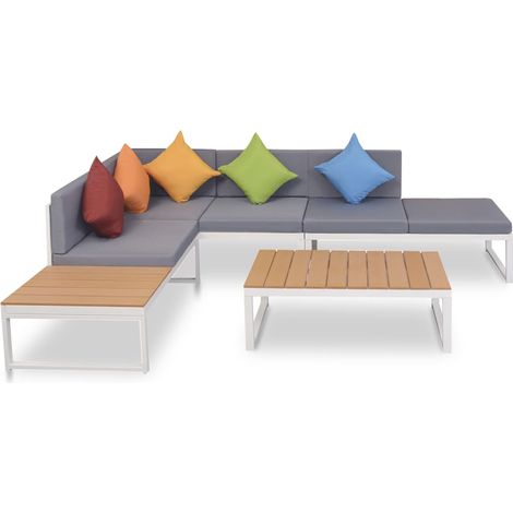 4-tlg. Garten-Lounge-Set mit Auflagen Aluminium und WPC