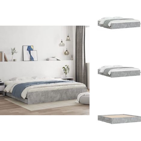 Cadre de lit avec tiroirs sans matelas gris béton 160x200 cm - Cadre De Lit - Lit Double - Lit Avec Tiroir - Meuble De Chambre - Mobilier Design (1/5)