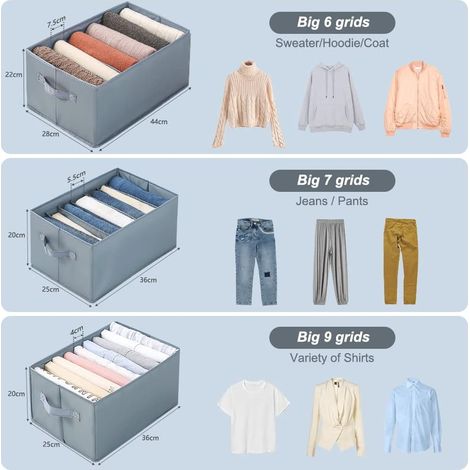 Lot de 3 - Boite Rangement Vetement - Boîte Organisateurs Tiroir De Placard Multifonction Empilable Et Lavable - Panier Rangement Tissu Avec 6+7+9 (1/5)