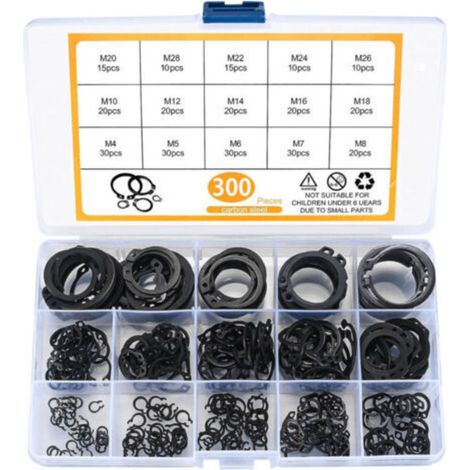 Kit de 300 circlips assortis M4-M28 – Anneaux de retenue externe – Pour roulements, arbres et pièces mobiles – Rangement pratique (1/4)