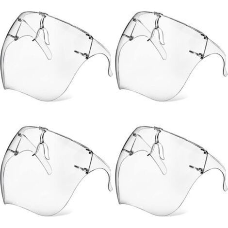 Lot de 4 masques de protection avec lunettes, antibuée, transparents, réutilisables, en plastique, anti-éclaboussures, pour femmes, hommes et enfants