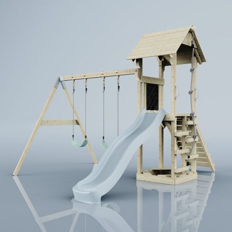 PolarPlay Tower Kids Wooden Climbing Frame - Swing Kari Mist