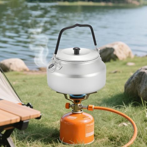 Bouilloire JeiibrZui en acier inoxydable 1 L - 1 pièce - Argent - Bouilloire portable et légère pour la randonnée et les pique-niques - Chauffage rapide sur les brûleurs à gaz (1/5)