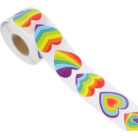 Autocollants Cœur Arc-en-ciel pour Emballage de Fleurs et Fête Fierté, Adhésifs Solides en Rouleau Design Unique de Cœur Coloré (1/5)