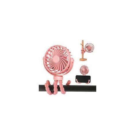 Ventilatore rosa per passeggino con 3 velocità + treppiede USB, rotazione a 360°, portatile, flessibile (1/5)