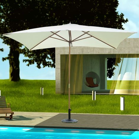 Parasol droit rectangulaire 2x3m en polyester crème – Mât en bambou 38mm – Cordon de tirage 2,6m – 8m2 d'ombrage – MH (1/5)