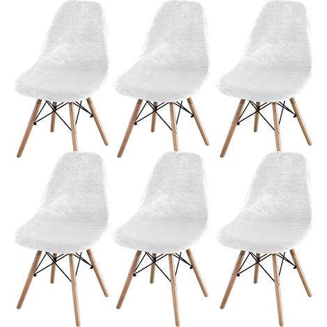 Set of 2/4/6 Mid-Century Modern Dining Chair Covers – Armless Chair Covers for Kitchen, Dining Room (White, Set of 6) (1/5)