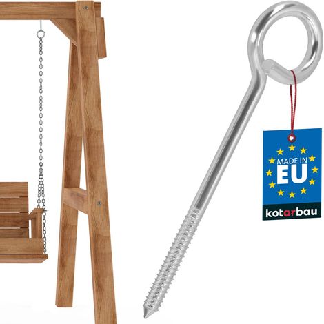 KOTARBAU® Crochet à Visser - Pour Balançoire - Acier Galvanisé - ⌀ 12 x 240 mm - Argent - Crochet Plafond - pour Bois - Fixation Sécurisée - Queue de Cochon à Visser