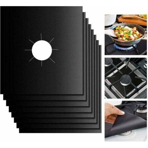 Set of 8 Reusable Non-Stick and Heat Resistant Gas Hob Lids, Black, 108" (1/4)