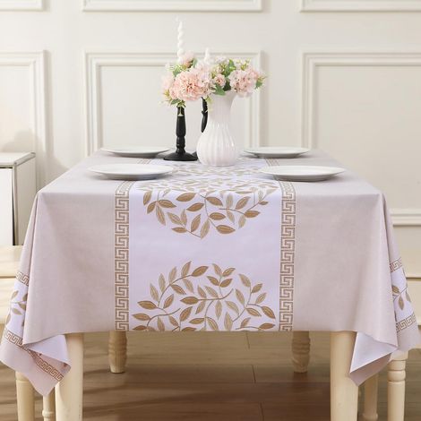 PVC Tischdecke abwaschbar zuschneidbar rechteckig 140x180cm Blätter Beige