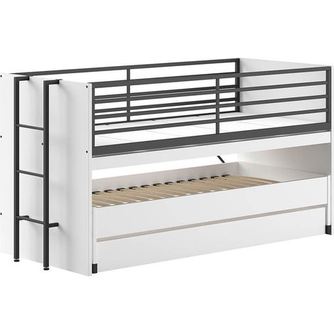 MARCO - Lit Surélevé Gigogne 90x200cm avec Plateau Bureau Coulissant Blanc (1/5)