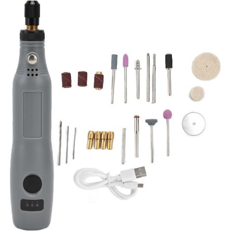 Mini trapano elettrico DC5V con 3 velocità regolabili, set mini smerigliatrice elettrica, strumento per lucidatura, foratura, taglio e incisione, colore grigio. (1/5)
