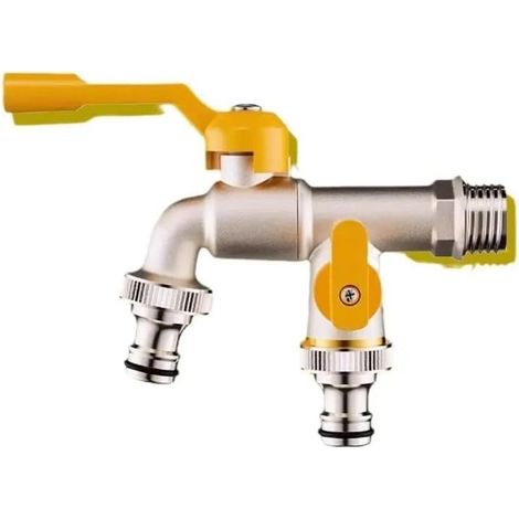 Robinet de jardin classique en acier inoxydable à double sortie — Robinet d'extérieur robuste et durable de 1/2 pouce — Compatible avec les arroseurs et les pistolets d'arrosage (1/5)