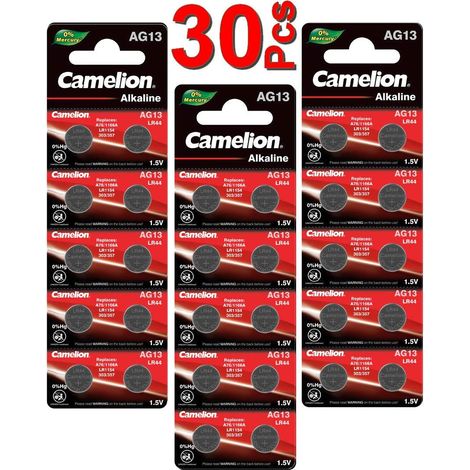 LOT en Paquet 30 Piles Bouton alcaline AG13 LR44/LR1154/1166A/A76/357/303, Montres, calculatrices, caméras, pointeurs sans Mercu