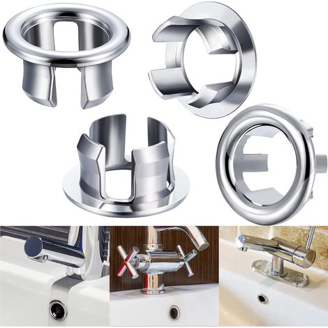 Anello di troppo pieno per lavabo, coperchio di troppo pieno per foro del lavabo rotondo, finitura per lavabo, tappo di scarico di troppo pieno, parti di ricambio da inserire nel foro (4 pezzi) (1/5)