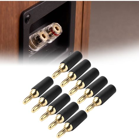 Fiche banane en laiton plaqué or de 2,5 mm, type à quatre feuilles, longueur totale de 25 mm, trou de queue de 3,5 mm, fixation de fiche soudable, 10007 noir. (1/5)