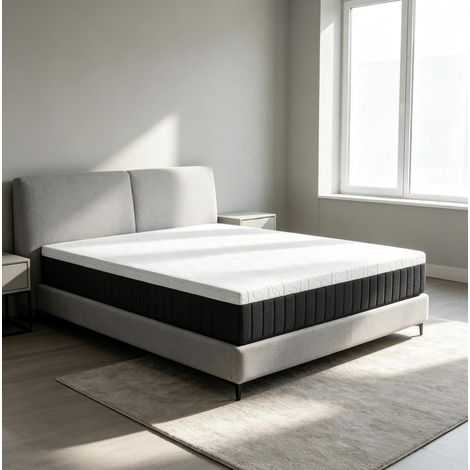 Matelas 140 x 190 cm, 25 cm, ressorts ensachés 7 zones, mousse à mémoire, blanc/gris HAVRYA (1/5)