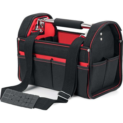 Wiltec Bolsa para herramientas tamaño XL 44x22x25 cm, bolso portaherramientas con correa ajustable para el hombro y asa de transporte, compartimentos interiores y exteriores, maletín de almacenamiento