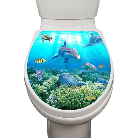 Adhesivo ovalado para asiento de inodoro – 35×40 cm, estampado de animales/flores, PVC impermeable, forma compatible con tapa. (1/5)