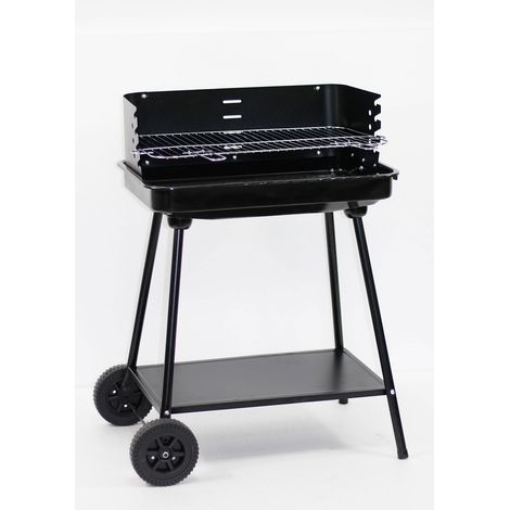 Barbecue a Carbone Baltasar 58x38x82 cm con Griglia in Acciaio Inox e Paravento Nero