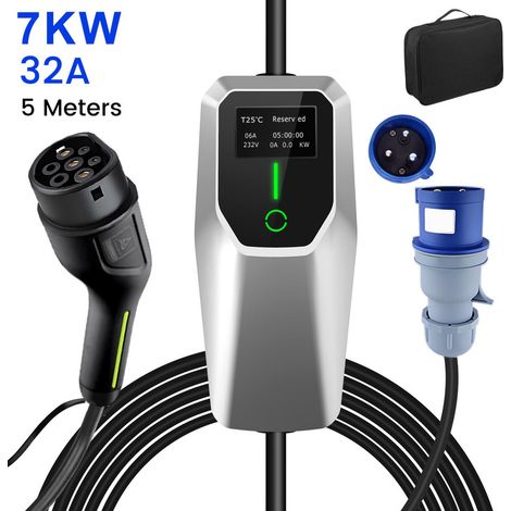 Câble de recharge Type 2 32A 7kW monophasé 5m portable pour Tesla BMW JUNSUN