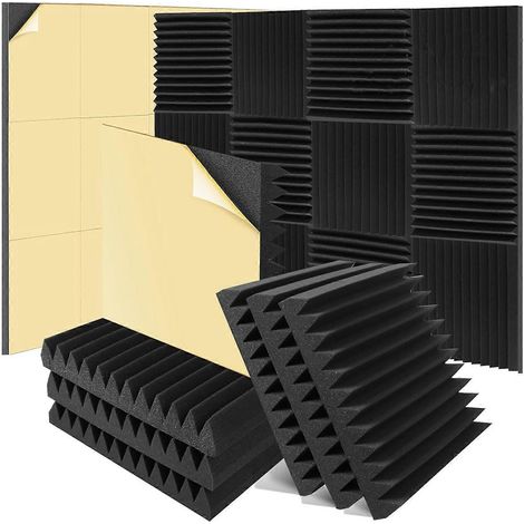 Lot de 6 panneaux en mousse insonorisante 2 x 12 x 12 pouces, auto-adhésifs, haute densité, en forme de coin. (1/5)