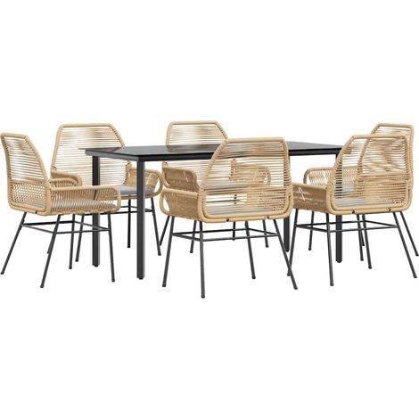 vidaXL Set Pranzo da Giardino 7pz con Cuscini Marrone Polyrattan Vetro (1/5)