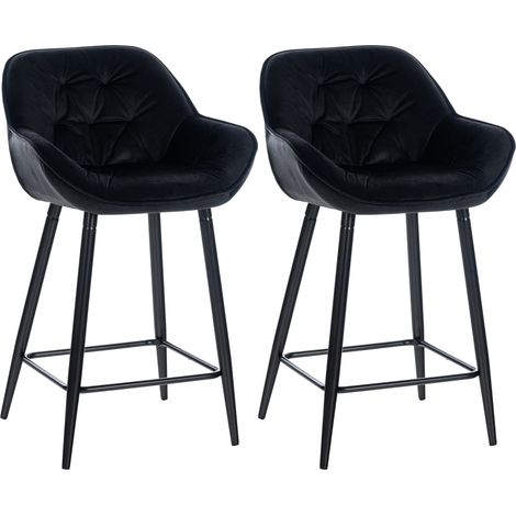 Set 2 sgabelli bar seggioloni effetto imbottito seduta in velluto nero e metallo nero 100004162
