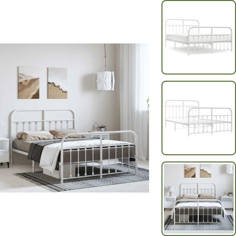 Cadre de lit métal sans matelas et pied de lit blanc 150x200 cm - Cadre De Lit - Lit Double - Lit Metal - Lit Blanc - Meuble Chambre (1/5)