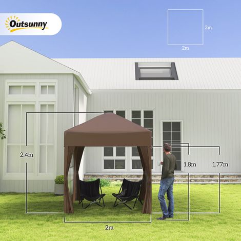 Pavillon pliant 2x2m avec 4 panneaux latéraux et fenêtres, protection UV, tente de jardin avec sac de transport, structure robuste en toile Oxford, marron (1/5)