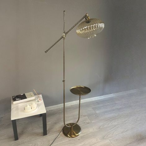 Lampadaire Cyrion Verre, Moderne, Lampadaire pour Salon, Chambre à Coucher, Chambre d'enfant avec Douille E27, Largeur 37 cm, Abat-jour Réglable, Lampadaire avec Tablette et Variateur (1/4)