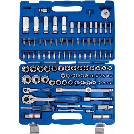 Jeu de clés à douilles 110 pièces – Douilles 1/4' et 1/2' 6 pans – Pour travaux mécaniques professionnels – Coffret inclus – King Tony - 110cz (1/5)