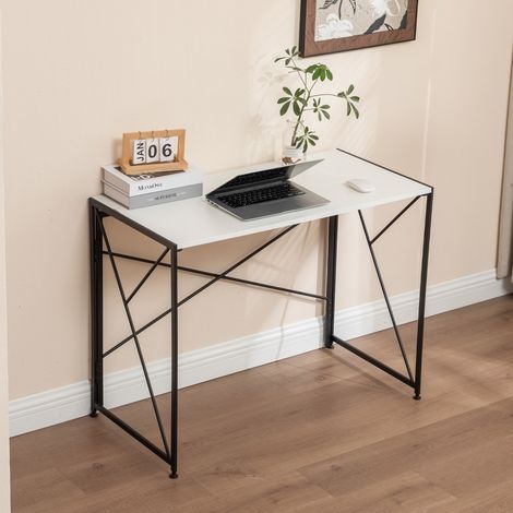 Bureau droit-Facile à installer-Placardable-Pour petits espaces-Matériau MDF et métal-99x50x75cm (1/5)