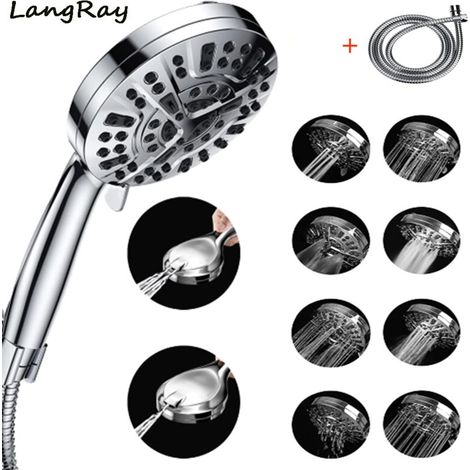 High Pressure Shower Head with Handheld, 8 Spray Settings + 2 Powerful Spray Modes, 5 Inch Detachable Shower Head with Stainless Steel Hose and R Holder (1/5)