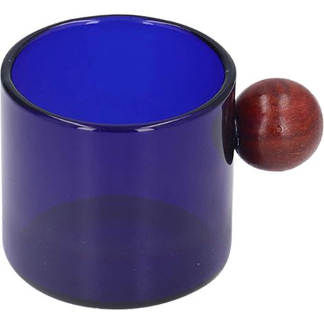 Blaues Kaffeeglas, farbige Glastasse mit Holzgriff und Holzkugel, Set aus einzelnen Kaffeegläsern (1/5)