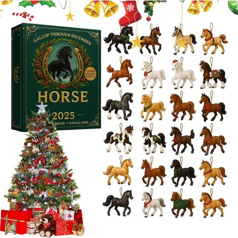 Calendrier De L'avent 2025 Cheval, Calendrier De L'avent Figurine Animaux Avec 24 Chevaux À Suspendre Pour Les Amateurs De Chevaux, Les Collectionneurs Et La Décoration D'intérieur Saisonnière (1/4)