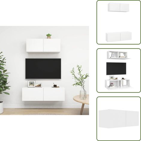2-tlg. TV-Schrank-Set Weiß Holzwerkstoff - Wandmontage - TV Schrank Set - Hängender TV Schrank - Wohnraum Dekoration - Regal Weiß (1/5)