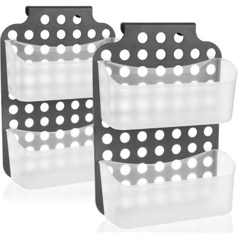 2x panier de douche à 2 compartiments, rangement suspendu réglable en hauteur avec crochets (1/5)