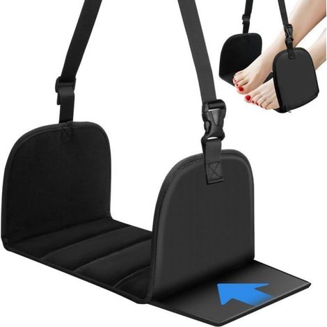 Repose-Pieds - Sangle Réglable 50-73 Cm - Plaque Amovible Et Anti-Choc - Pour Avion Voiture Train Bureau - Tissu Oxford - 1 Pièce (1/5)
