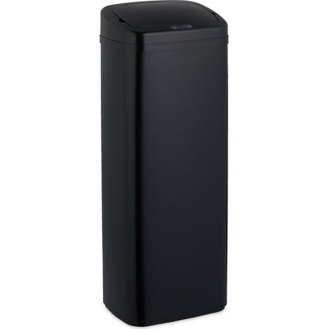 Relaxdays Cubo de Basura Cocina con Sensor, 50 Litros, Tapa Eléctrica, Soporte Bolsas, Papelera Automática, Negro