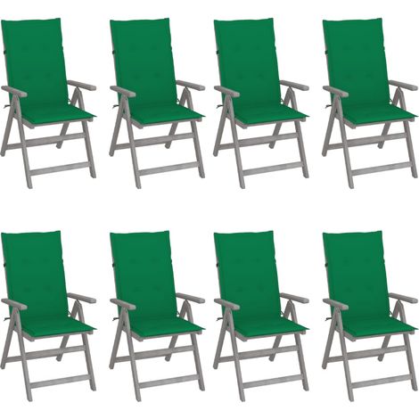 8 pcs Chaises inclinables avec coussins, Chaises à dîner, Fauteuils de jardin Gris Acacia BGT85366 (1/5)