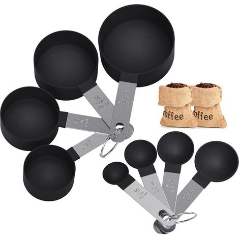 Measuring Spoon Sets,8 Pack Measuring Spoon and Measuring Cup Set with Stainless Steel Handles for Liquids and Solids (Black) (1/5)