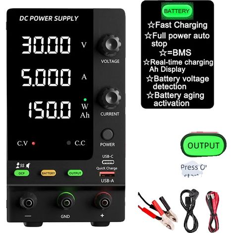 Fuente de alimentación CC ajustable, salida variable, fuente de alimentación de sobremesa regulada, carga de 30 V 5 A, CA 220 V (1/2)