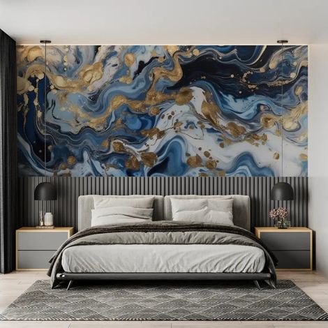 Papier Peint Art & Déco – Marbres Bleues et Or - 150 x 250 cm (1/2)
