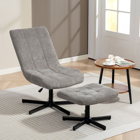 Lounge-Sessel mit Fußstütze, drehbar, höhenverstellbar, verstellbare Rückenlehne, 66 x 80 x 93–104 cm, grau