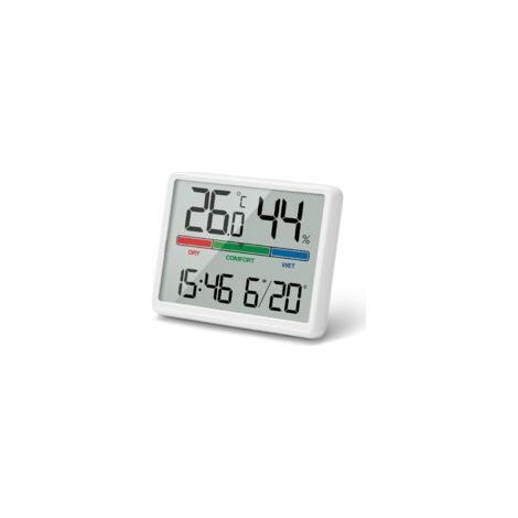 Tragbarer, batteriebetriebener 4,5-Zoll-Digitalwecker mit LCD-Display, Mini-Digitaluhr mit Temperatur-, Luftfeuchtigkeits-, Datums-, Alarm- und Schlummerfunktion, Digitalwecker mit Hygrometer und Inne