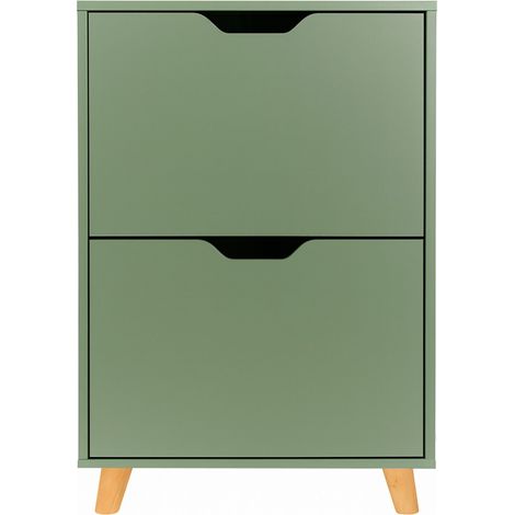 Emma - Platzsparender Schuhschrank mit 2 Türen 55x82x25 cm für 12 Paar aus Salbeifarbenem Holz